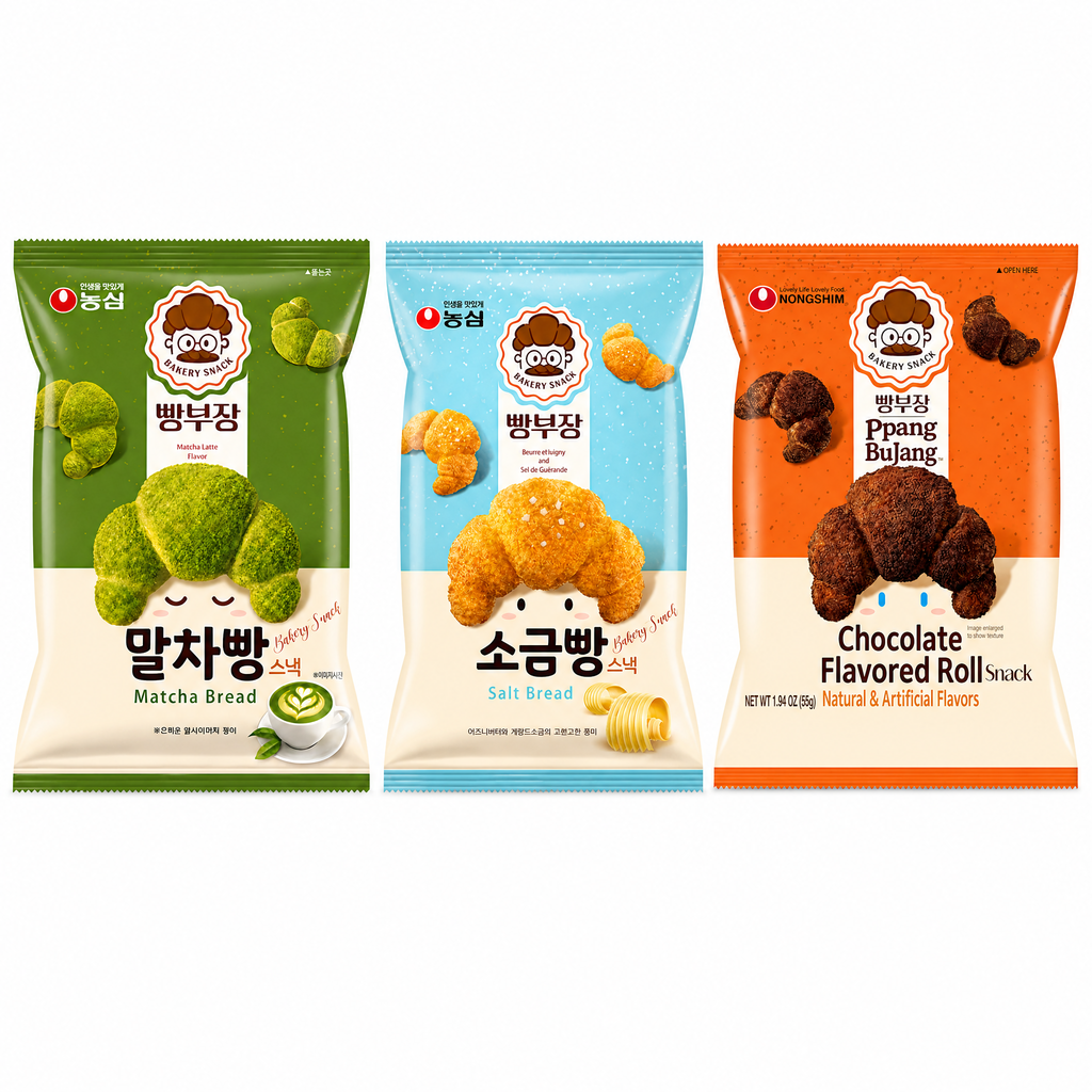 Snack Bbangbujang Nongshim - 3 sabores: Matcha, Salt y Chocolate
